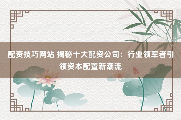 配资技巧网站 揭秘十大配资公司：行业领军者引领资本配置新潮流